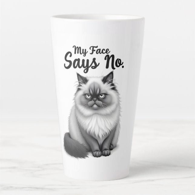 Funny Cat Face Illustration – Minimal Cute Cat Art Milchtasse (Vorderseite)