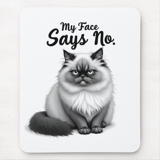 Funny Cat Face Illustration – Minimal Cute Cat Art Mousepad (Vorne)