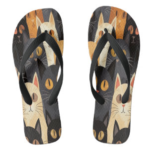 Funny Cat Faces Cartoon in Schwarz und Orange Flip Flops
