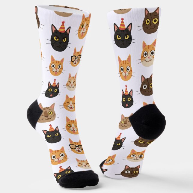 Funny Cat Faces Pattern Crew Socks Socken (Gewinkelt)