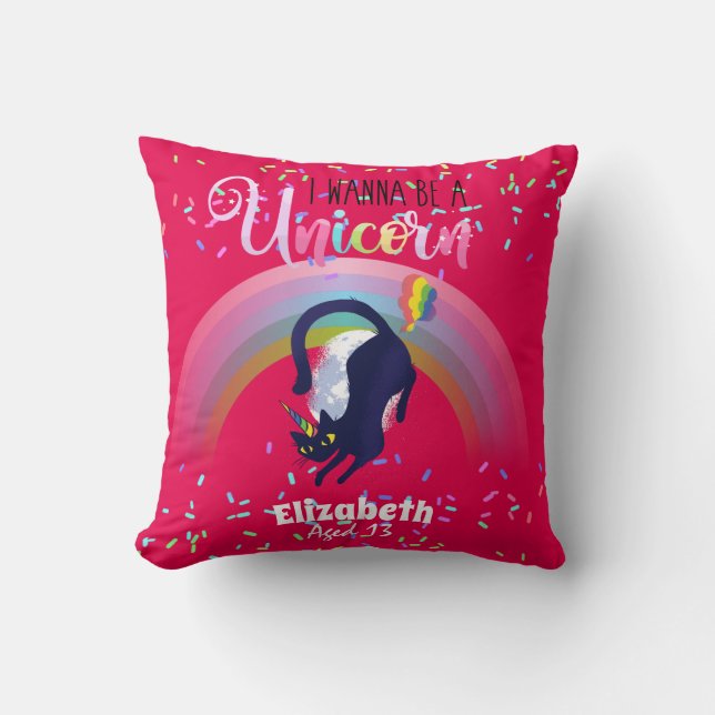 Funny Cat Farting Rainbows Wanabe Unicorn Girls Kissen (Vorderseite)