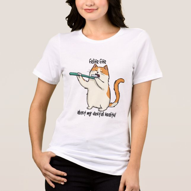 Funny Cat "Feline Fine" Kunst im Mund Tri-Blend Shirt (Vorderseite)