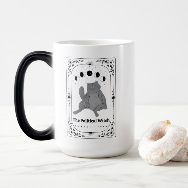 Funny Cat Feminist Political Witch Tarot AntiTrump Verwandlungstasse (Mit Donut)