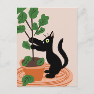 Funny Cat Fig Tree gepunktete Pflanze Hand gezogen Postkarte
