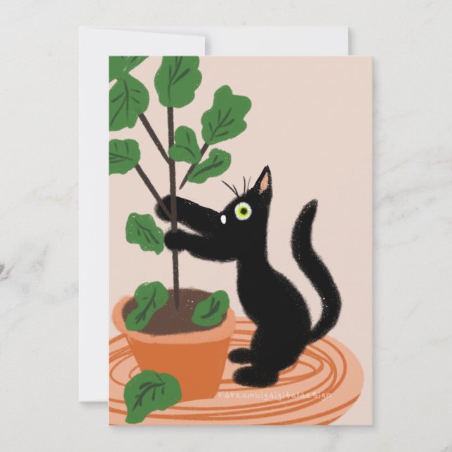 Funny Cat Fig Tree Potted Pflanze Hand Drawing Car (Vorderseite)