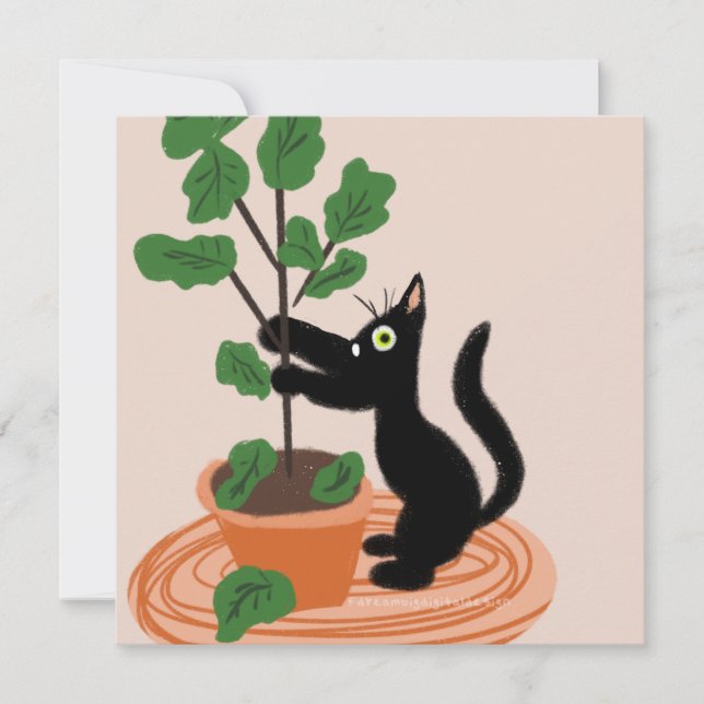 Funny Cat Fig Tree Potted Pflanze Hand Drawing Car (Vorderseite)