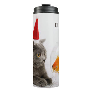 Funny Cat & Fish individuelle Name tumbler Thermosbecher