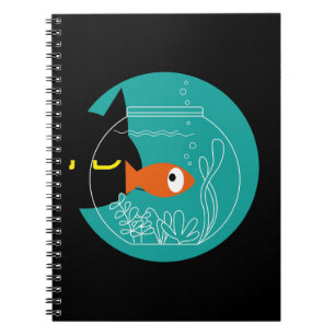 Funny Cat & Fish Notebook - Kuro Catto + Kin-chan Notizblock