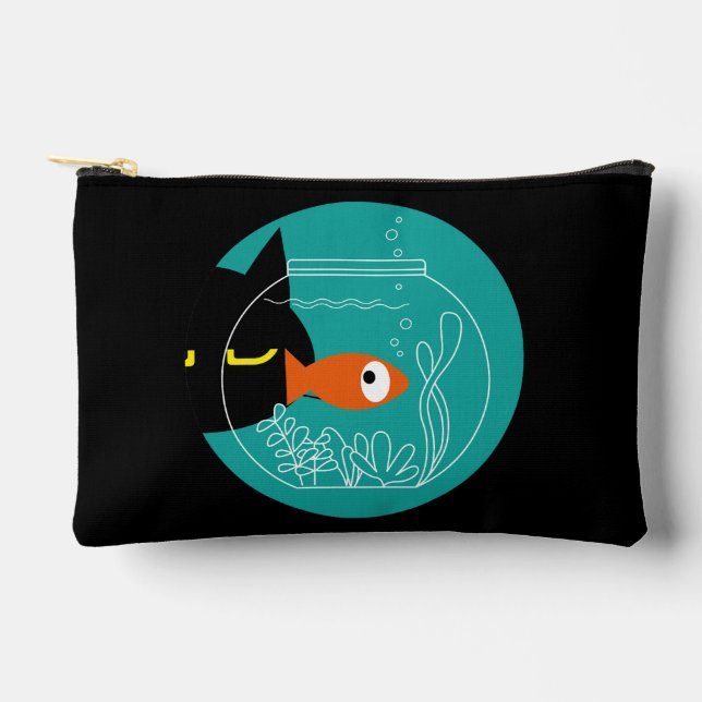 Funny Cat & Fish Pouch - Kuro Catto + Kin-chan Zubehörtasche (Vorderseite)
