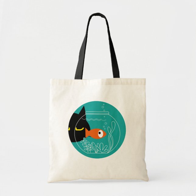Funny Cat & Fish Tote Bag - Kuro Catto + Kin-chan Tragetasche (Vorne)