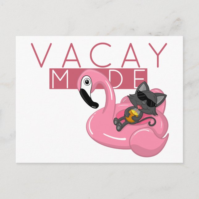 Funny Cat Flamingo Vacay Mode Urlaub Postkarte (Vorderseite)