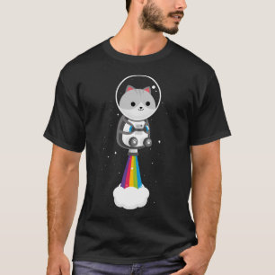 Funny Cat fliegt mit Rainbow Jetpac durch den Welt T-Shirt