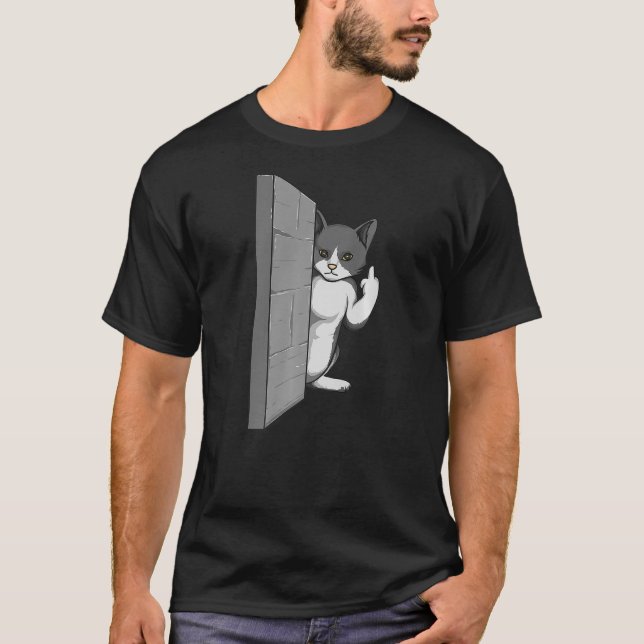 Funny Cat Flips the Bird - Cat Hates You Middle Fi T-Shirt (Vorderseite)