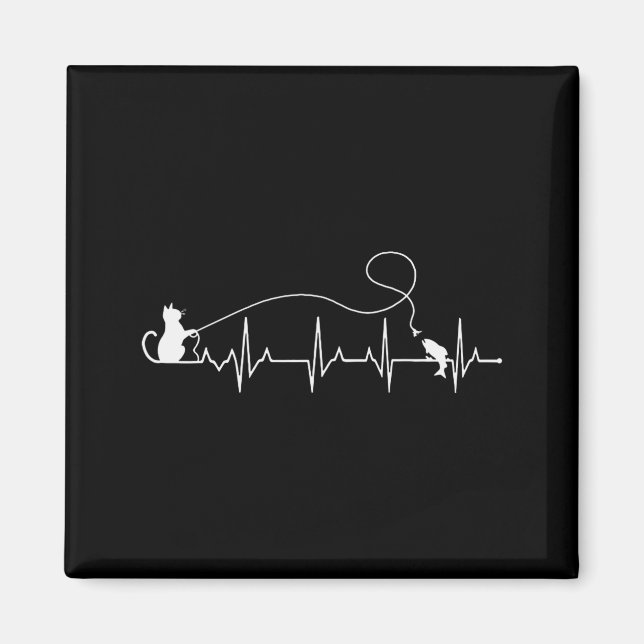 Funny Cat Fly Fishing Fisherman Heartbeat Line Hea Magnet (Vorne)