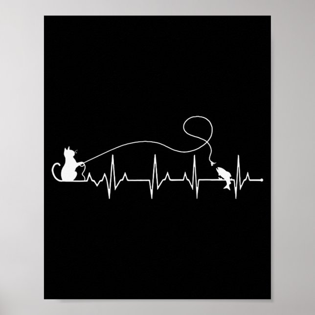Funny Cat Fly Fishing Fisherman Heartbeat Line Hea Poster (Vorne)