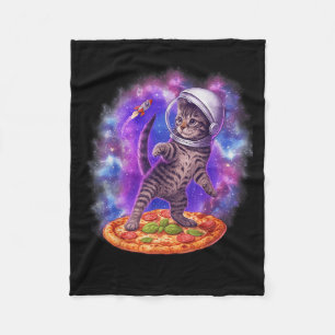 Funny Cat Flying A Pizza Astronaut Kitten Space Ki Fleecedecke