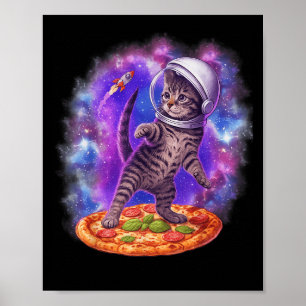 Funny Cat Flying A Pizza Astronaut Kitten Space Ki Poster