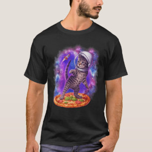 Funny Cat Flying A Pizza Astronaut Kitten Space Ki T-Shirt