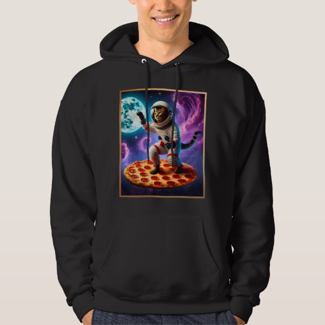 Funny Cat Flying A Pizza Astronaut Kitty Space Hoodie (Vorderseite)