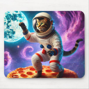 Funny Cat Flying A Pizza Astronaut Kitty Space Mousepad