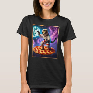 Funny Cat Flying A Pizza Astronaut Kitty Space T-Shirt