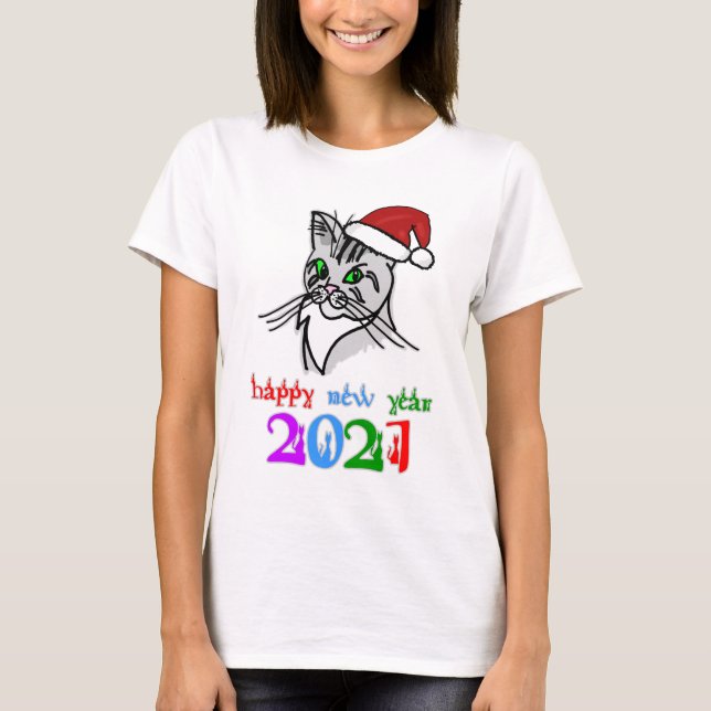 Funny Cat Frohes Neues Jahr 2021 T-Shirt (Vorderseite)