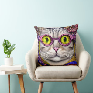 Funny Cat Funky Retro mit Brillen Kissen
