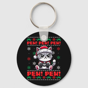 Funny Cat Gamer Pew Video Game Ugi Weihnachtsjunge Schlüsselanhänger