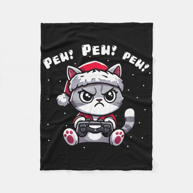 Funny Cat Gamer Pew Video Game Weihnachtsjungen Ki Fleecedecke (Vorderseite)