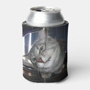 Funny Cat Gesicht nach dem Trinken aus Stich, Dosenkühler