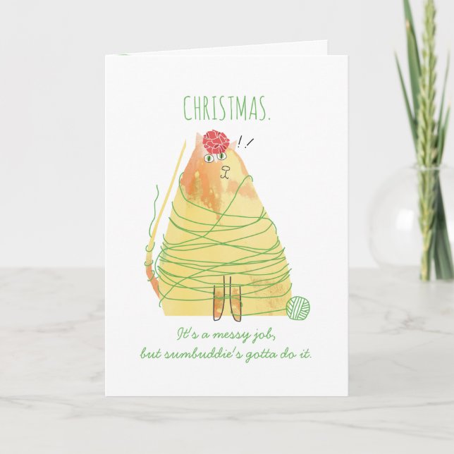 Funny cat gezogenes Garn Strickfaser Weihnachten (Vorderseite)