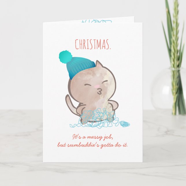 Funny cat gezogenes Garn Strickfaser Weihnachten (Vorderseite)