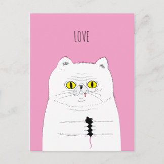 Funny Cat Gifting a Mouse LIEBE Postkarte