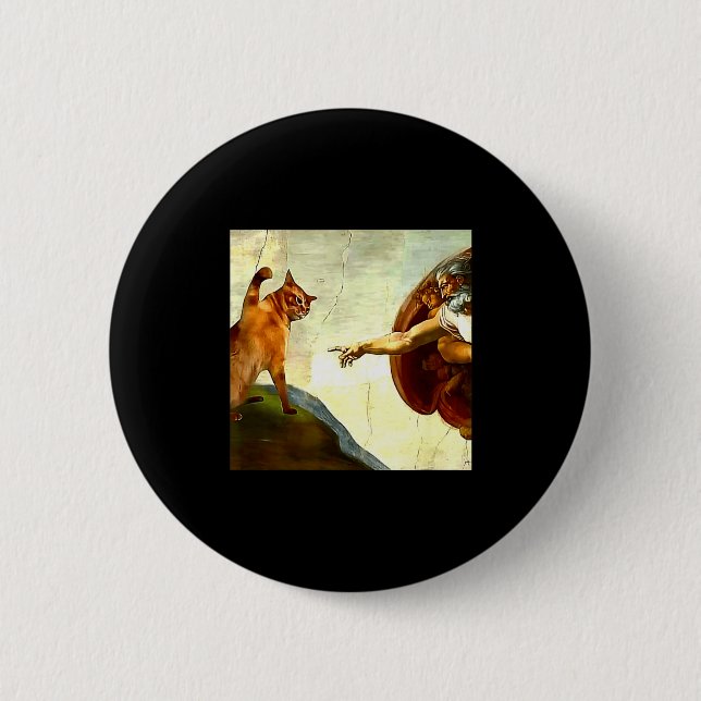 Funny Cat God Creation Of Adam Meme Jesus Christia Button (Vorderseite)