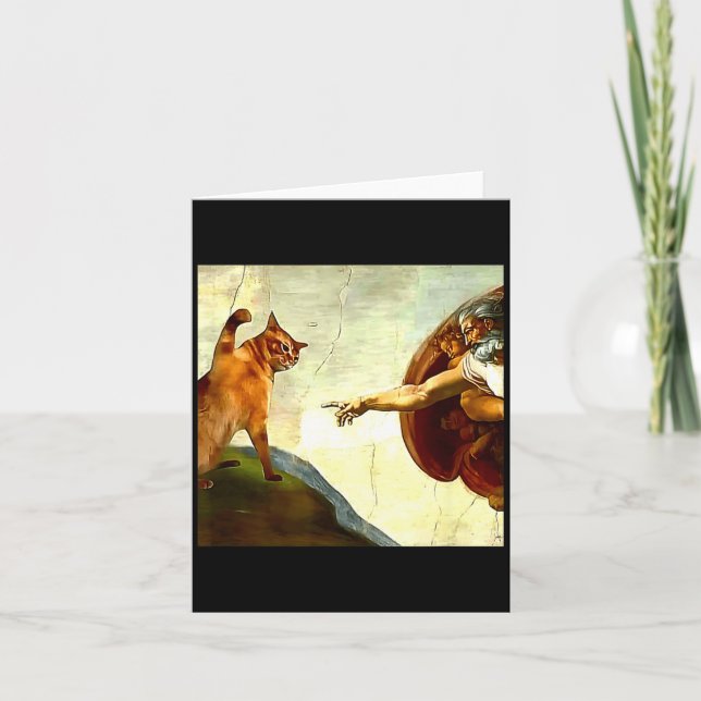 Funny Cat God Creation Of Adam Meme Jesus Christia Karte (Vorderseite)