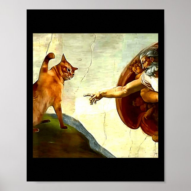 Funny Cat God Creation Of Adam Meme Jesus Christia Poster (Vorne)