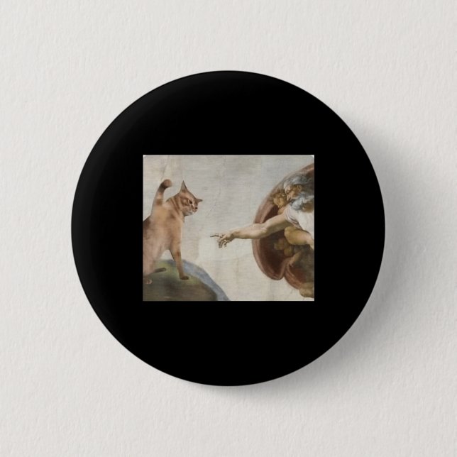 Funny Cat God Creation von Adam Meme Michelangelo  Button (Vorderseite)