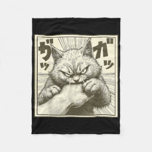 Funny Cat Graphic T-Shirt Japanisch Anime Cat Bite Fleecedecke