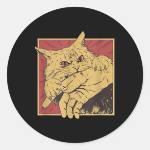 Funny Cat Graphic T-Shirt Japanisch Anime Cat Bite Runder Aufkleber