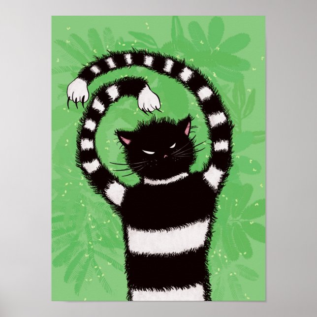 Funny Cat Green Blätter Nature Lover Poster (Vorne)