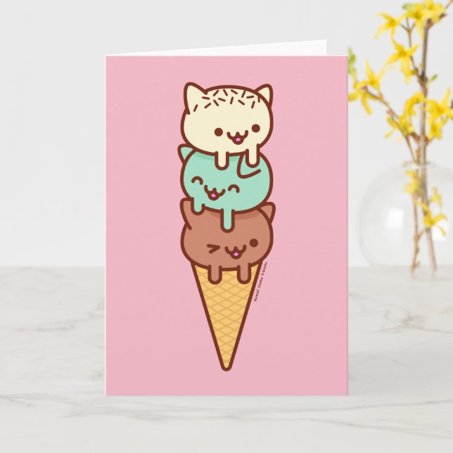 Funny Cat Greycard - SOMMER ICE CREAM CONE Karte (Gelbe Blume)
