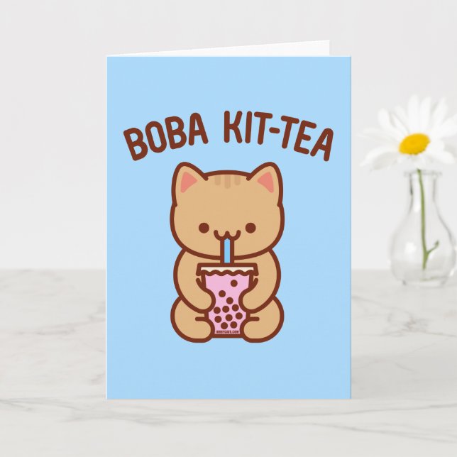 Funny Cat Grußkarte: BOBA KIT-TEA Karte (Kleine Pflanze)