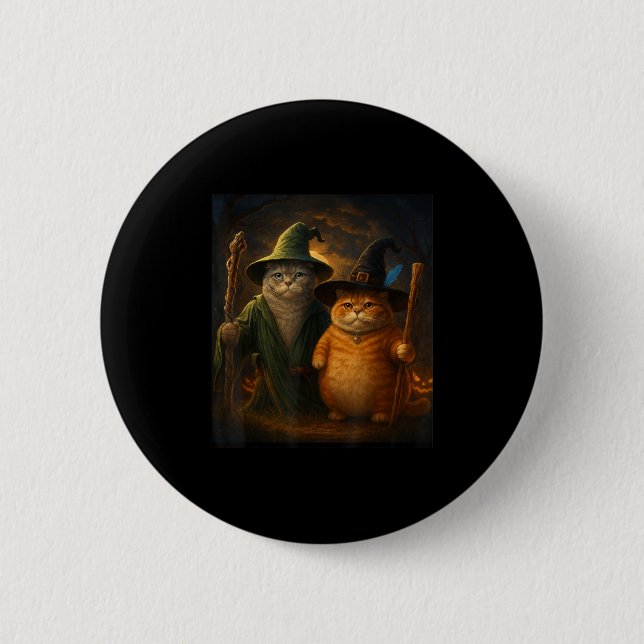 Funny Cat Halloween Cat Meme Wizard Cat Weiß Niedl Button (Vorderseite)