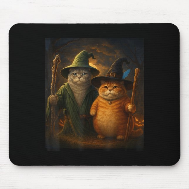 Funny Cat Halloween Cat Meme Wizard Cat Weiß Niedl Mousepad (Vorne)