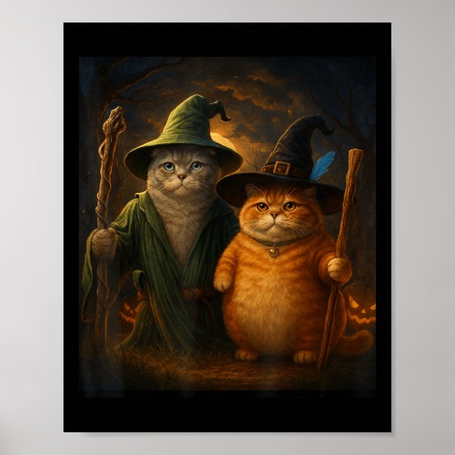 Funny Cat Halloween Cat Meme Wizard Cat Weiß Niedl Poster (Vorne)