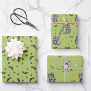 Funny Cat Halloween Geschenkpapier Set