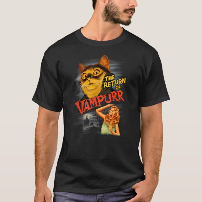 Funny Cat Halloween Night of the Vampurr Cat Vampi T-Shirt (Vorderseite)