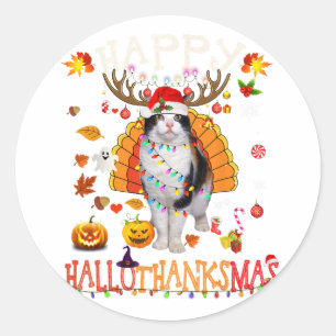 Funny Cat Halloween Weihnachts Cat Happy Hallodank Runder Aufkleber