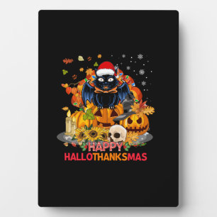 Funny Cat Happy Hallothanksmas Halloween Thanksgiv Fotoplatte