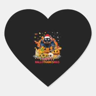 Funny Cat Happy Hallothanksmas Halloween Thanksgiv Herz-Aufkleber